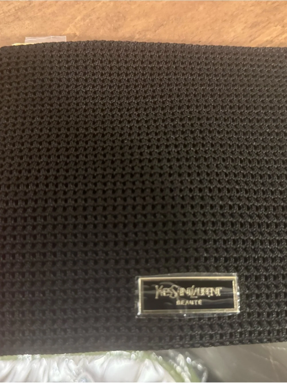 Yves Saint Laurent Black Knit Men's Pouch with Gold Logo Plaque